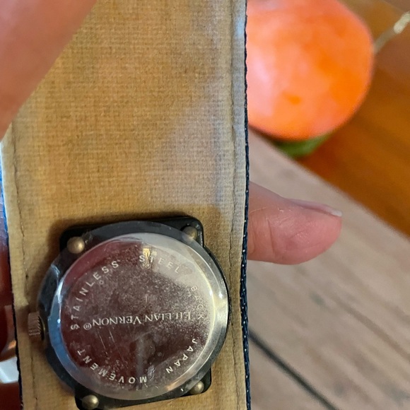 LILIAN VERNON vintage 70style adjustabl cuff wrist watch.Floral Embroidery denim - Picture 4 of 8